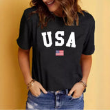 USA Pattern Printed Round Neck Short Sleeve T-shirt