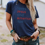 Short sleeved t-shirt loves Jesus and America too