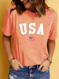 USA Pattern Printed Round Neck Short Sleeve T-shirt