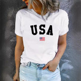 USA Pattern Printed Round Neck Short Sleeve T-shirt