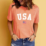 USA Pattern Printed Round Neck Short Sleeve T-shirt