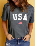 USA Pattern Printed Round Neck Short Sleeve T-shirt