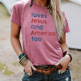 Short sleeved t-shirt loves Jesus and America too
