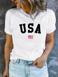 USA Pattern Printed Round Neck Short Sleeve T-shirt