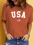 USA Pattern Printed Round Neck Short Sleeve T-shirt