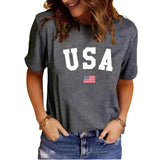USA Pattern Printed Round Neck Short Sleeve T-shirt