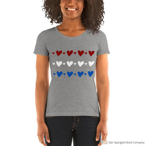 Patriotic Hearts Ladies Short Sleeve T-Shirt Grey Triblend / S